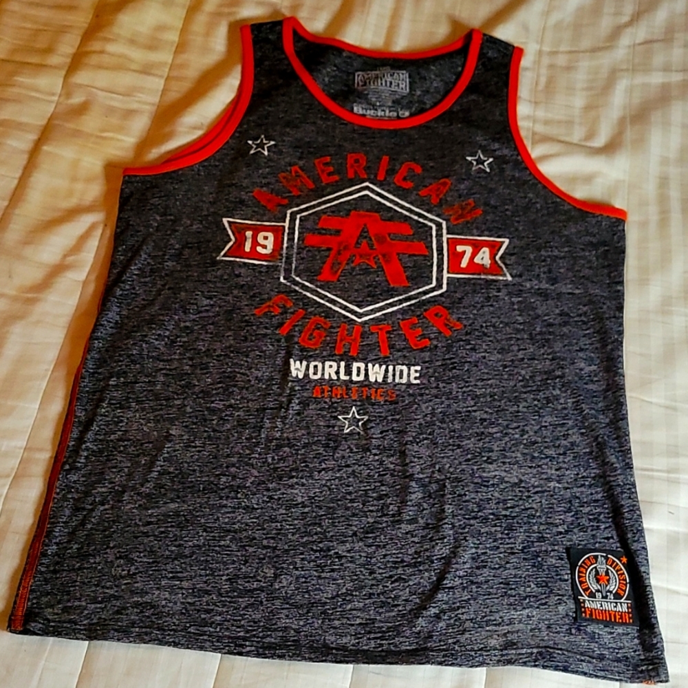 American Fighter Tank Top, Large, Orange and Gray